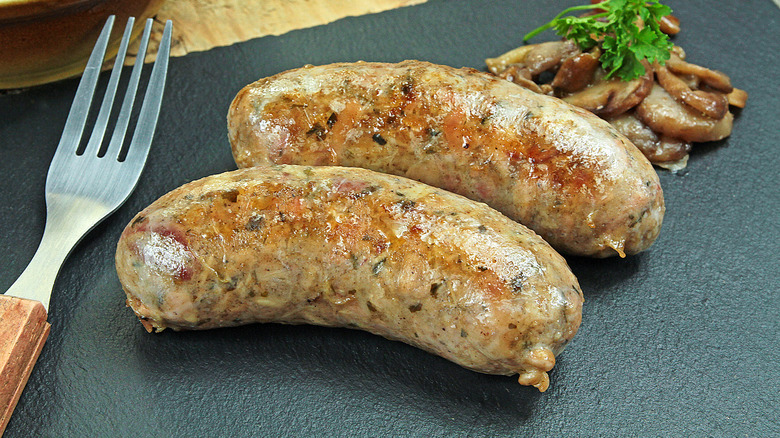 Andouille sausages on slate