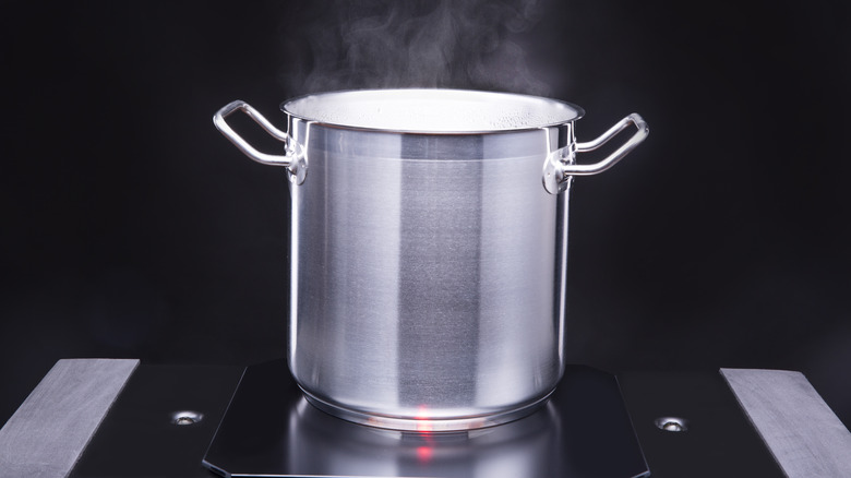 Large steaming pot on stove