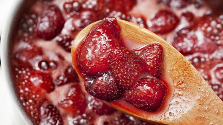 strawberry mixture on spoon