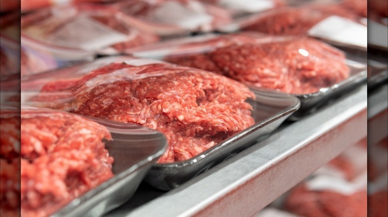 Ground beef packages in store