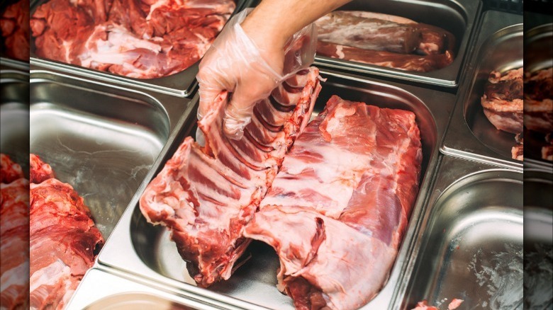 Raw ribs in grocery store