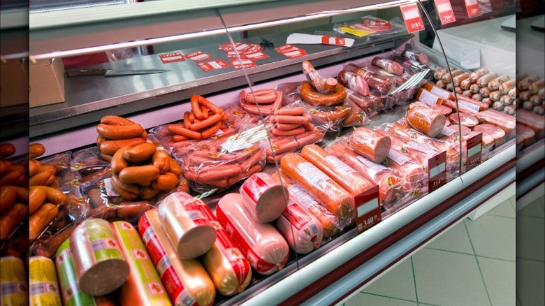 Sausage in a meat display