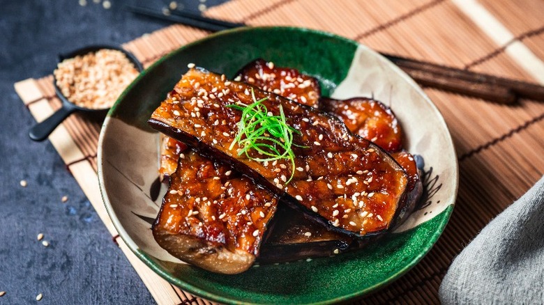 miso aubergine on a plate