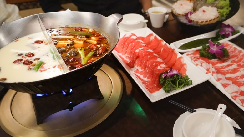 Chinese hotpot and raw meats