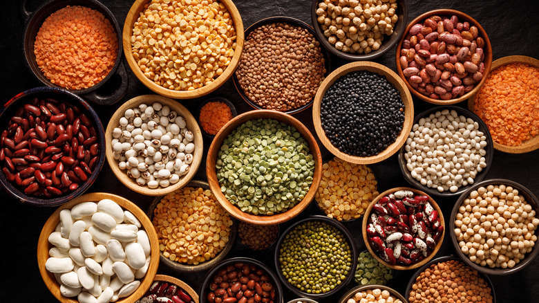 Bowls of assorted legumes