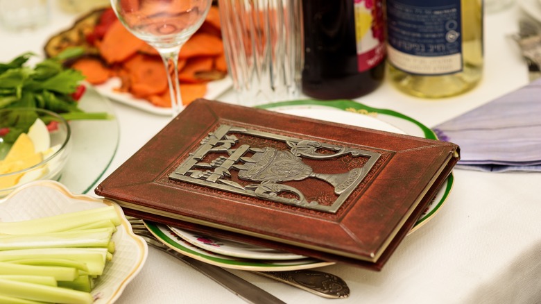 Haggadah on dinner table 