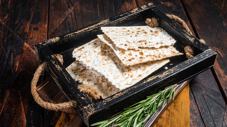 Matzo in box on table 