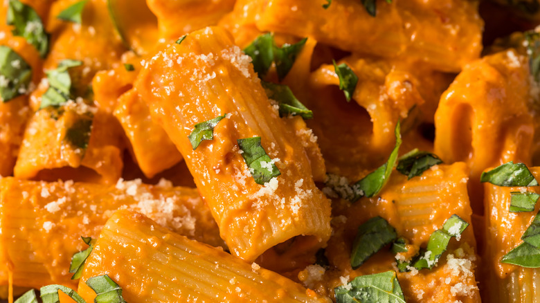 rigatoni with sauce and herbs