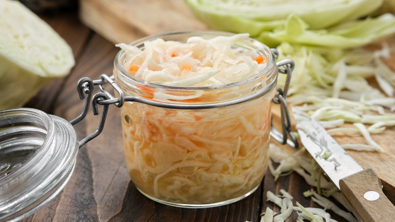 A jar of sauerkraut