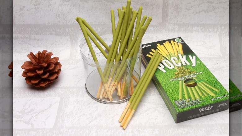 Matcha pocky in a container