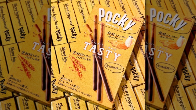 Pocky box on large stack