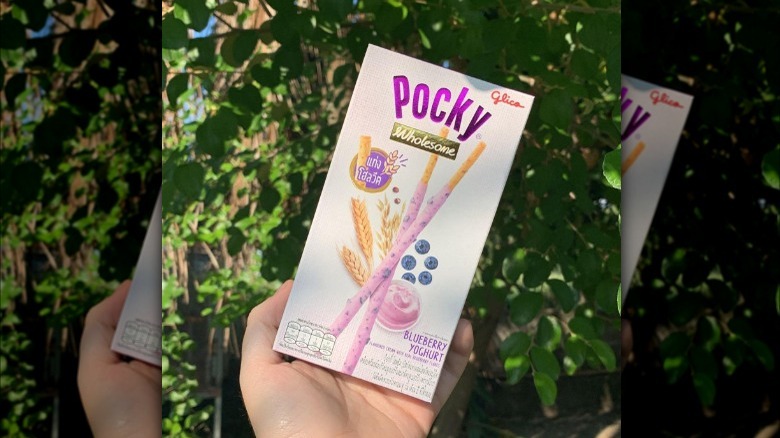 Hand holding up Pocky box