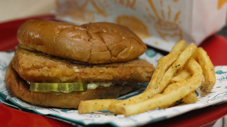 Popeyes fish sandwich and french fries