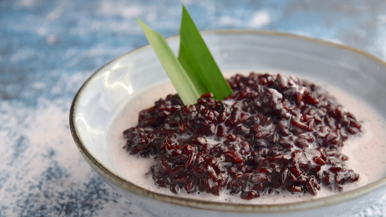 Bowl of sweet black and white rice porridge