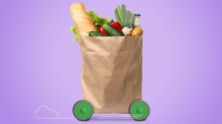 Paper grocery bag on wheels