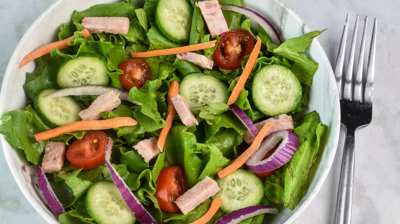 Spam in green salad