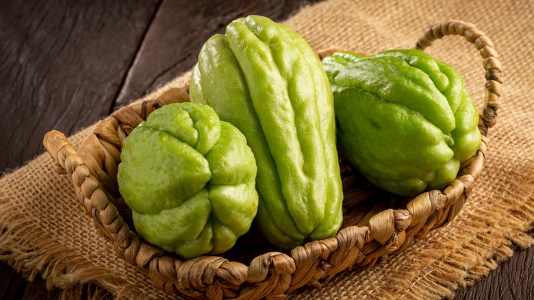 Chayote squash in basket