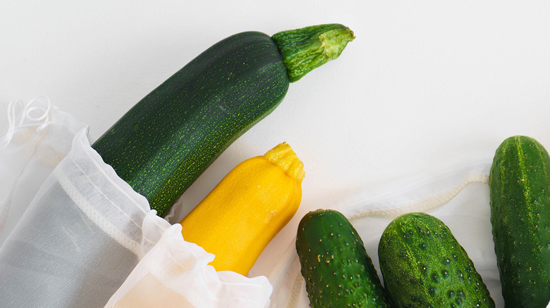 Squash and cucumbers in bags