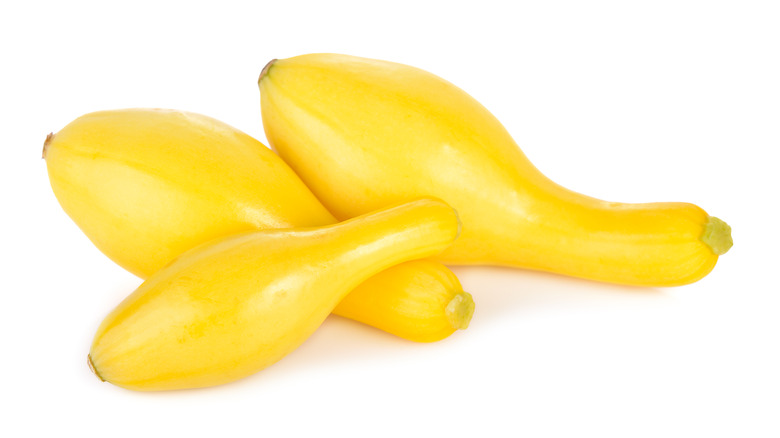 Three yellow squash white background 