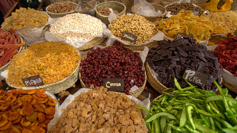 Selection of dried fruits on display during the Ibiza Medieval Festival