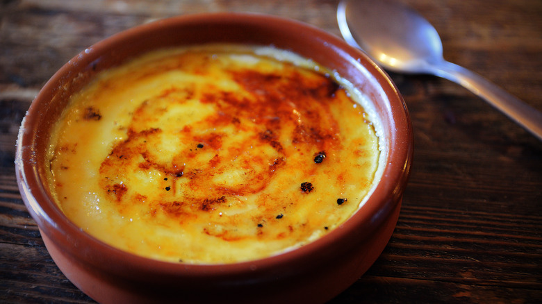 Small bowl of crema Catalana, a custard dessert