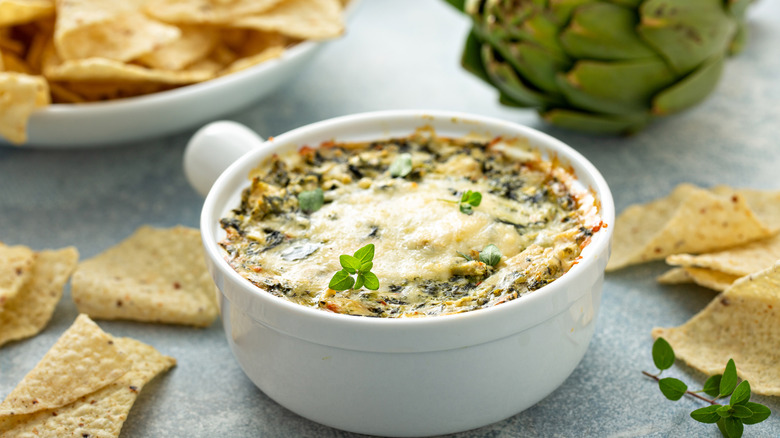 Artichoke dip in small bowl