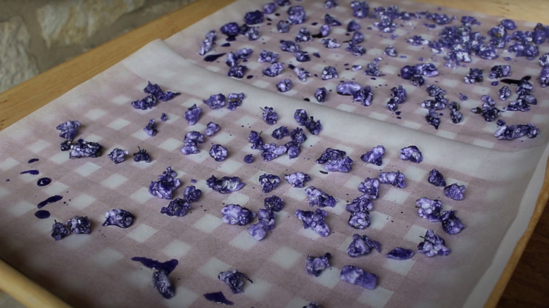 Crystallized violets drying