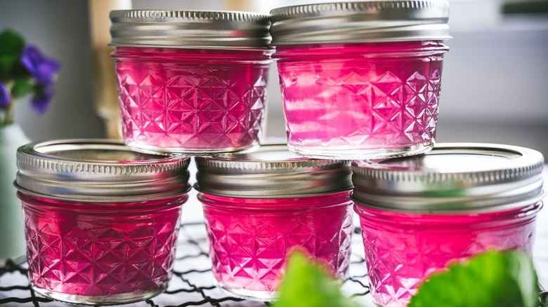 Jars of violet jelly