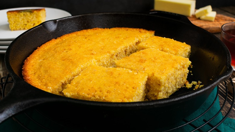 Cornbread in cast iron skillet