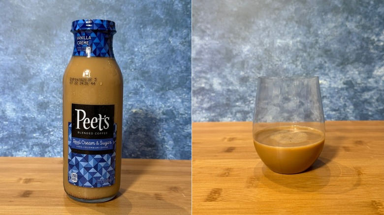 Bottle and glass of Peet's coffee