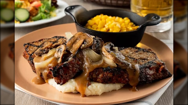 Logan's Roadhouse meatloaf on plate