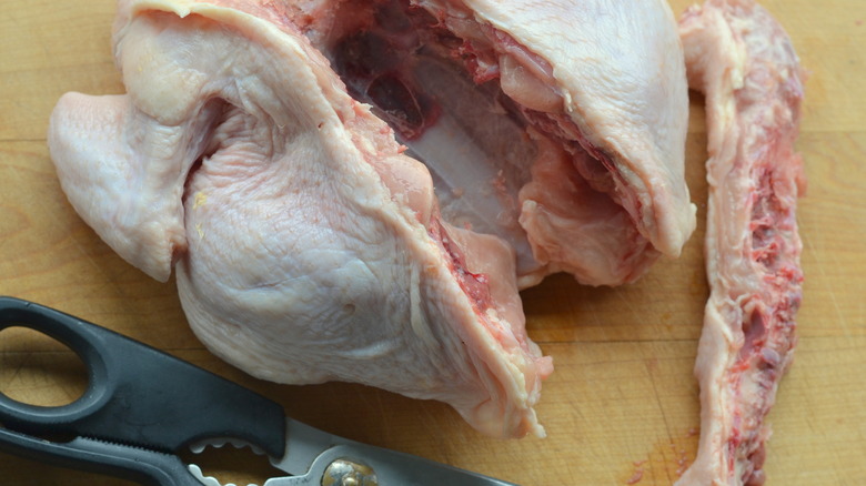 Spatchcocked chicken with backbone removed