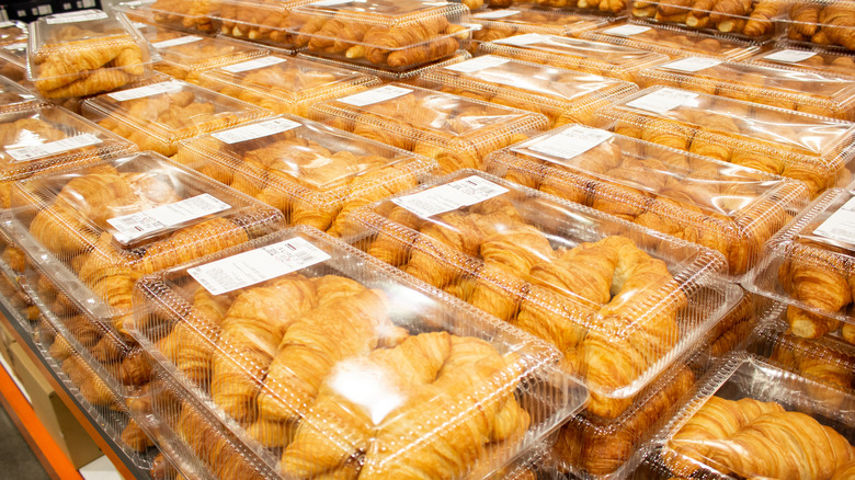 Stacks of packaged croissants