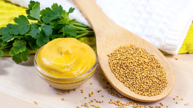 Bowl of mustard and seeds