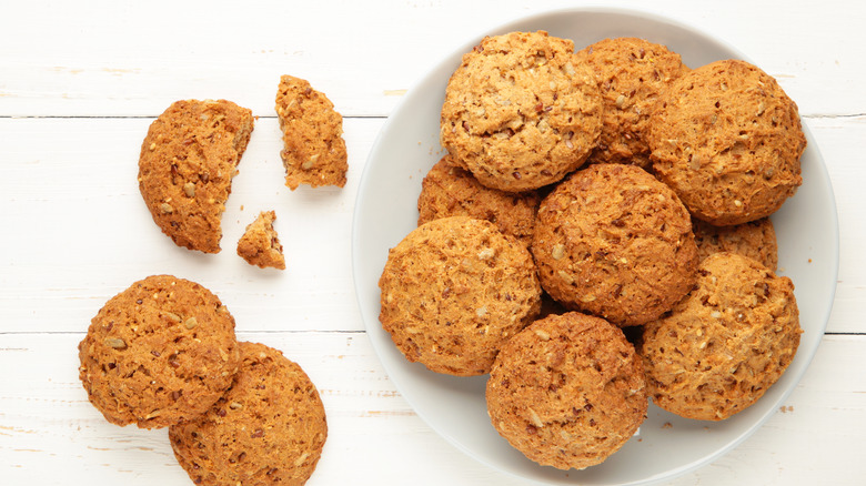 Top view of oatmeal cookies on a plate