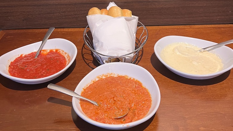 Dipping sauces with breadsticks