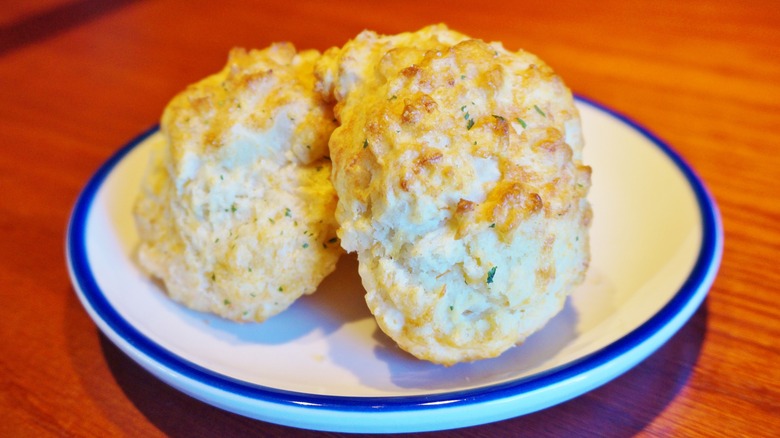 Cheddar bay biscuits on a plate