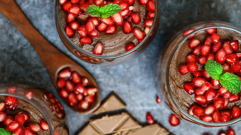 Chocolate mousse with cranberry seeds