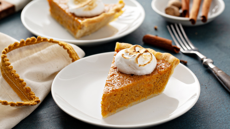 Sweet potato pie slice plated