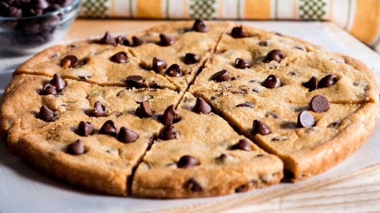 Chuck E. Cheese Giant Warm Cookie sliced