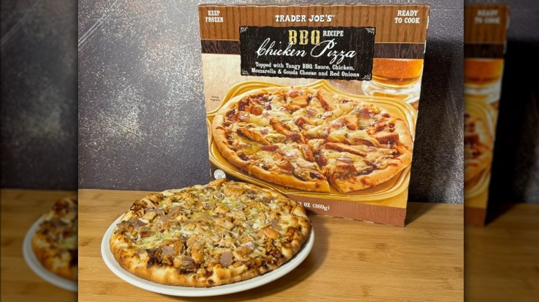 Trader Joe's BBQ chicken pizza with its box