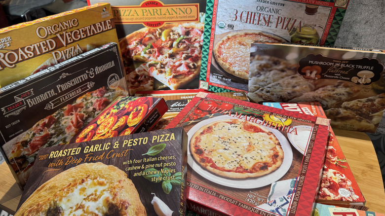 Selection of Trader Joe's pizza boxes