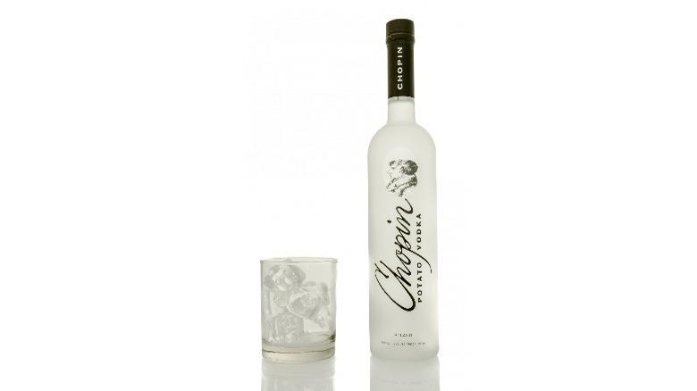 Chopin vodka bottle and glass