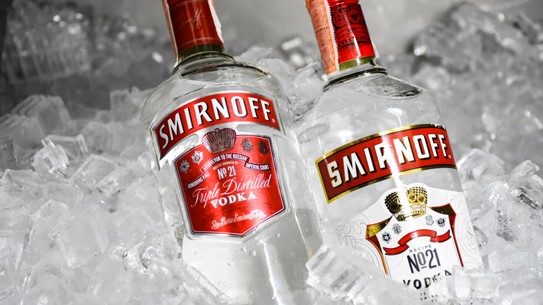 Smirnoff vodka bottles in ice