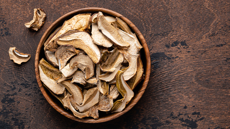 Dried porcini mushrooms in a bowl