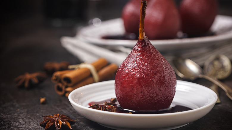 red wine poached pear