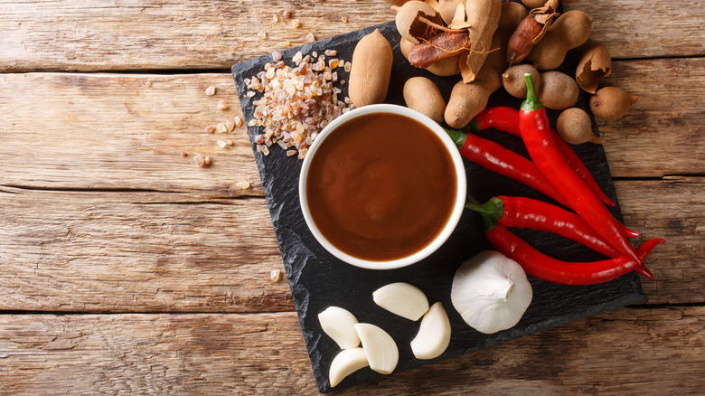 tamarind paste, garlic, chilies, tamarind