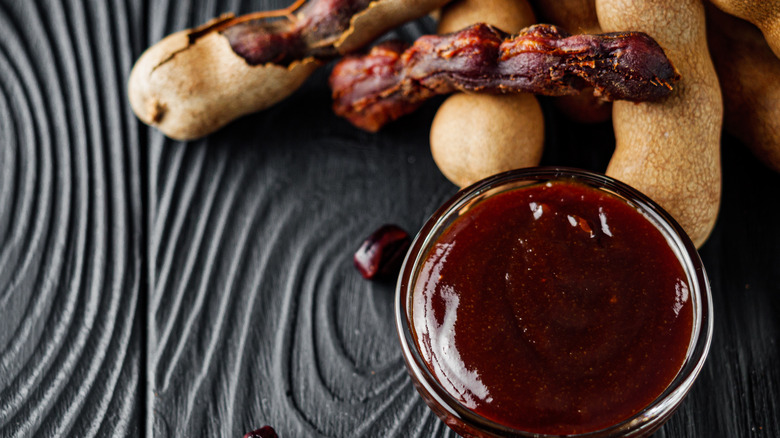 Tamarind pods and barbeque sauce