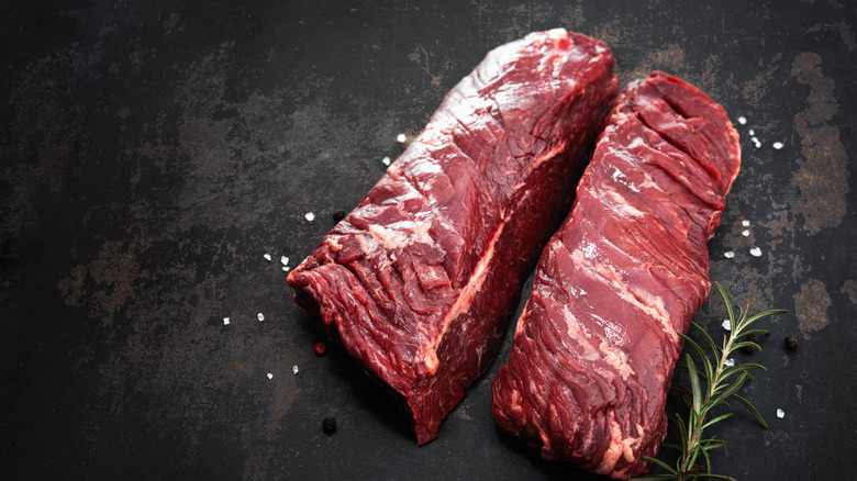 Hanger steak on dark background