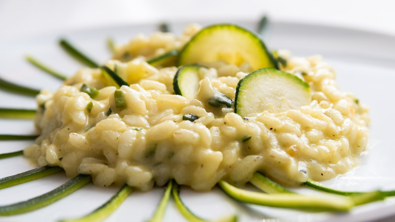 Zucchini risotto close up on plate